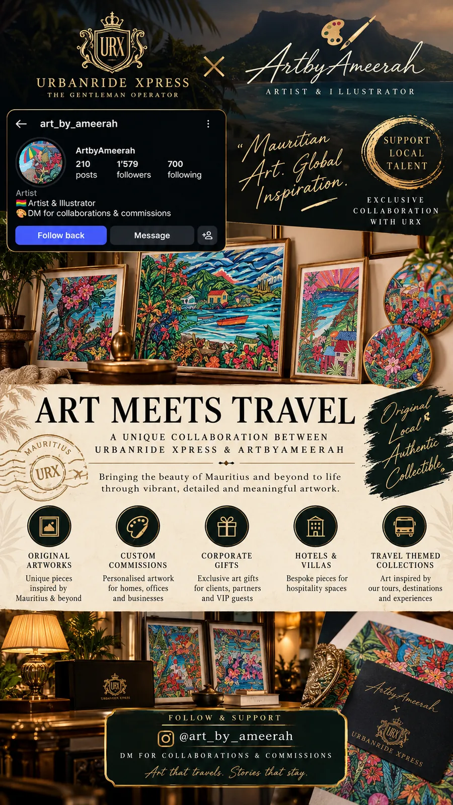 UrbanRide Xpress x ArtbyAmeerah art meets travel collaborative promotional poster