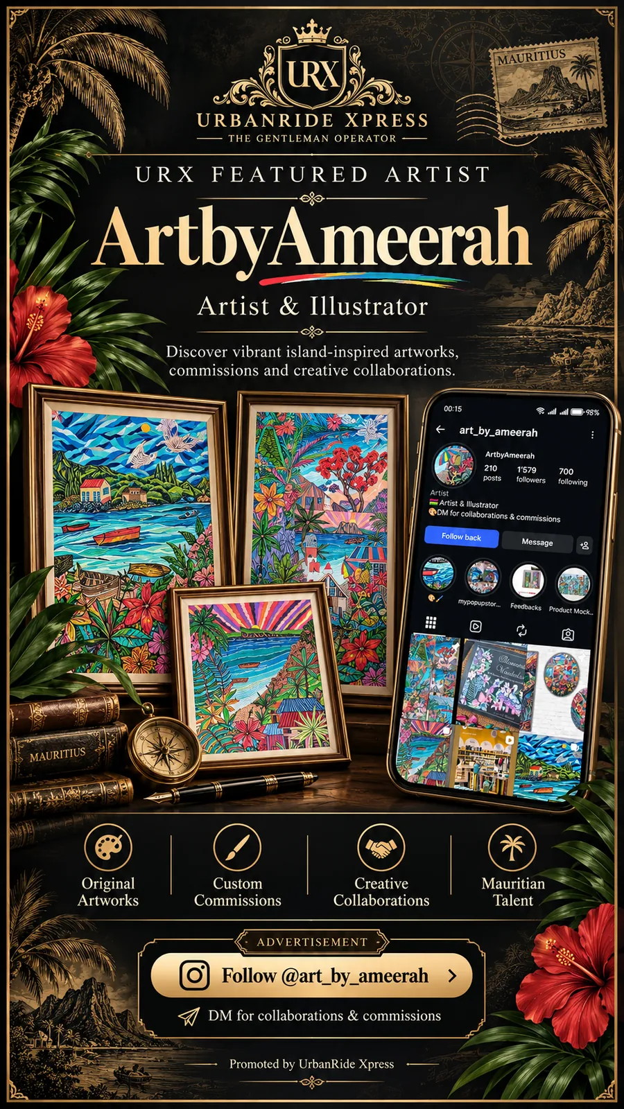 UrbanRide Xpress ArtbyAmeerah featured artist showcase with island artworks