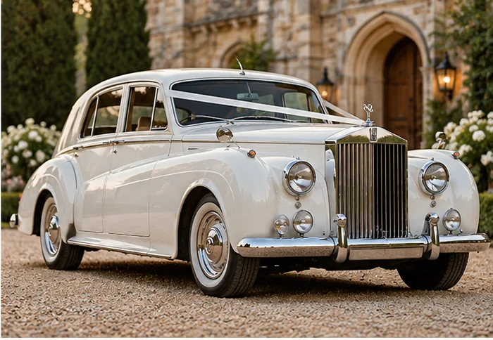 Illustrative vintage ceremonial wedding vehicle